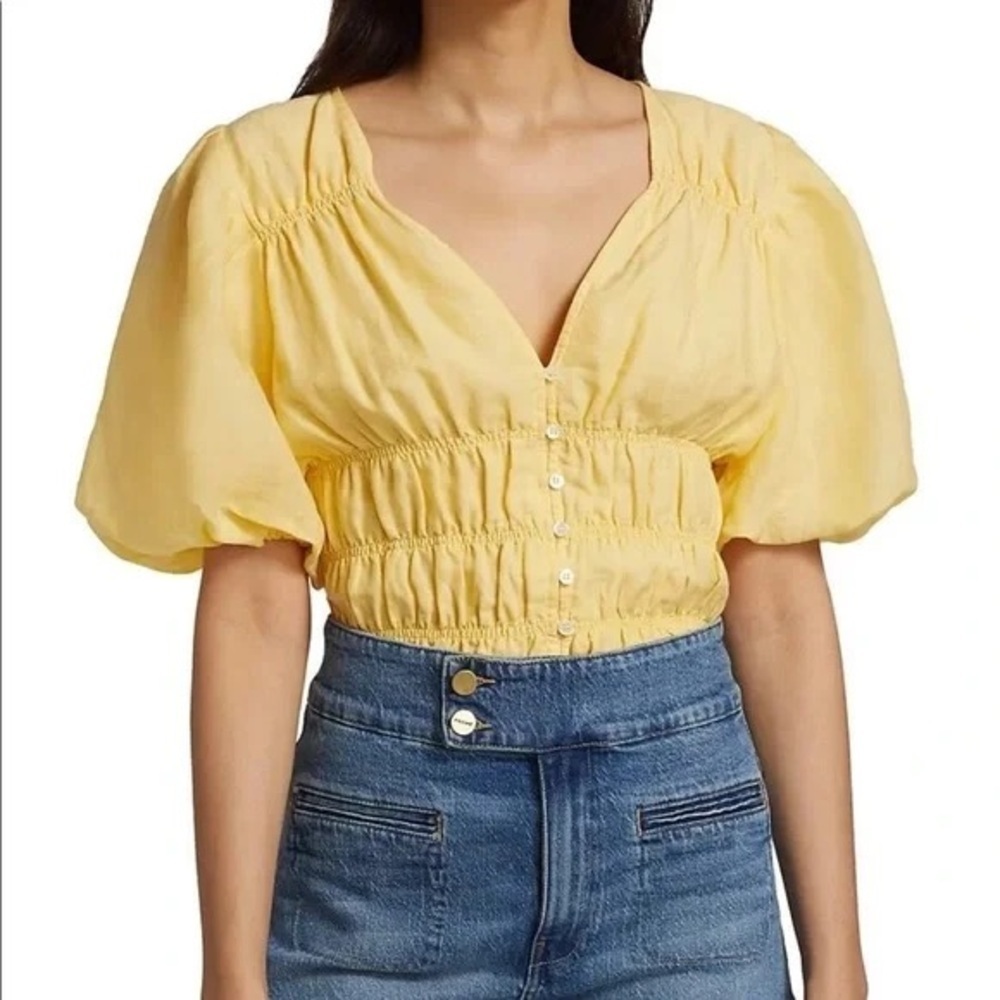 FRAME  Julianne Puff Sleeve Top in Cornsilk, Size L